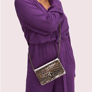 ROMY Metallic Croc-Embossed Twistlock Chain Wallet